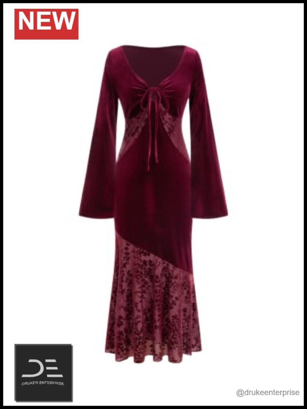 CIDER Velvet Bodycon Dress Long Sleeve Floral Mesh Wedding Guest